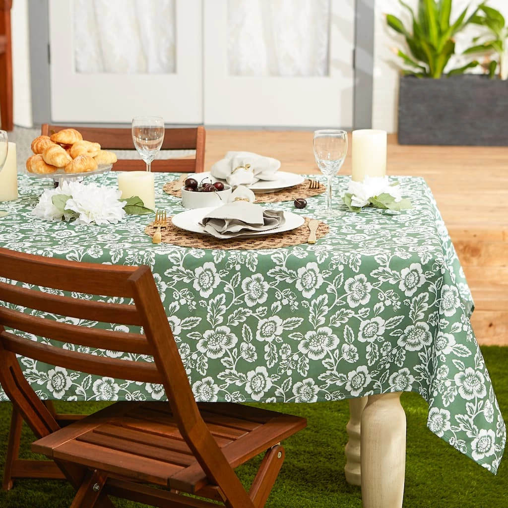 Outlet ๐ Artichoke Green Floral Print Outdoor Tablecloth with Zipper, 60" x 120" by DII ๐ - Image 4