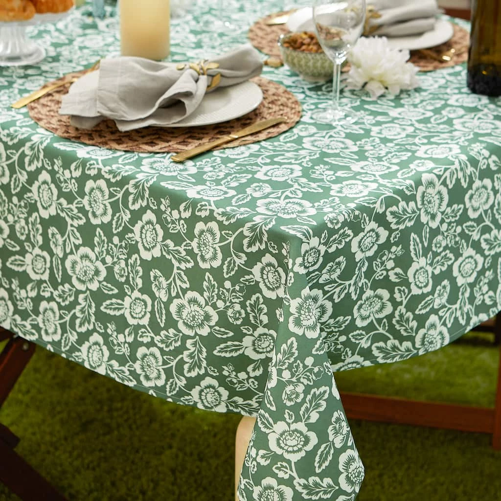 Outlet ๐ Artichoke Green Floral Print Outdoor Tablecloth with Zipper, 60" x 120" by DII ๐ - Image 5