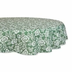 New 🌟 Artichoke Green Floral Print Outdoor Tablecloth, 60" Round by DII 🎉