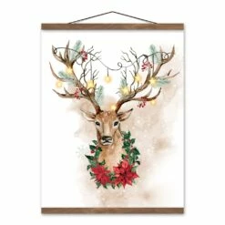 Best Sale 👍 Watercolor Holiday Deer Teak Hanging Canvas by Designs Direct 🔥