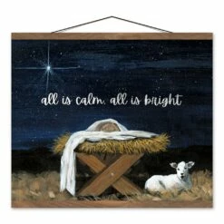Discount 👏 All is Calm All is Bright Nativity Teak Hanging Canvas by Designs Direct ❤️