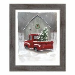 Cheapest ๐ Snowy ๐ Christmas Truck Western Gray Framed Print by Designs Direct ๐