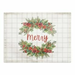 Best Sale 🥰 Merry Holly Wreath Cotton Twill Placemat by Designs Direct ❤️