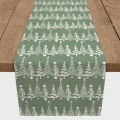 New 🧨 90'' Sage 🎅 Christmas Tree Pattern Cotton Twill Runner by Designs Direct 🎁