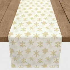 Hot Sale ๐ฏ 90" Cream Snowflakes Poly Twill Table Runner by Designs Direct โ๏ธ