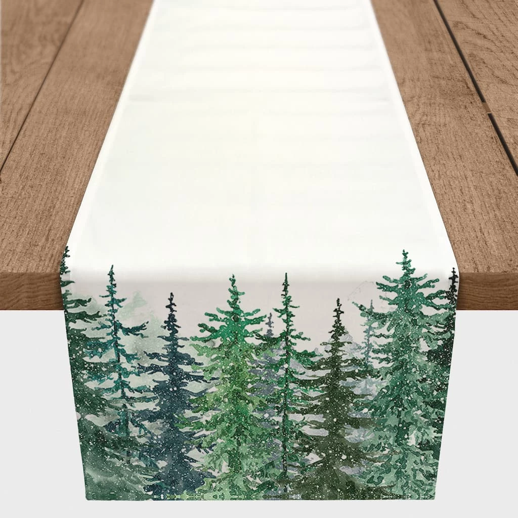 Best Sale π 90" Winter Watercolor Pine Forest Poly Twill Table Runner by Designs Direct β