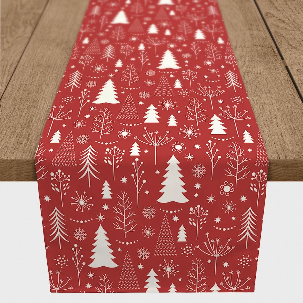 Promo π₯ 72" Winter Tree Pattern Red Poly Twill Table Runner by Designs Direct π