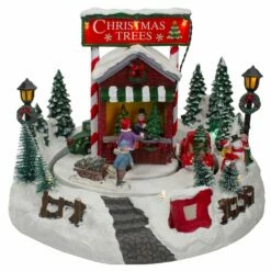 Promo 🛒 9" Lighted & Animated 🎁 Christmas Tree Farm Winter Scene with Moving Cars by Northlight 👏