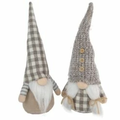 Cheap 🔥 13" Beige & White Gingham Nordic 🔔 Christmas Gnome Set by Northlight 🔔
