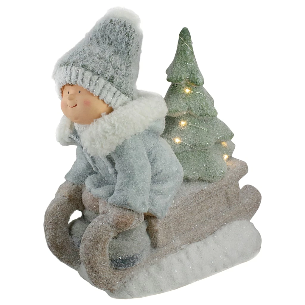 Cheapest π 15" Beige & Green Lighted Boy on a Sled π Christmas Decoration by Northlight β€οΈ