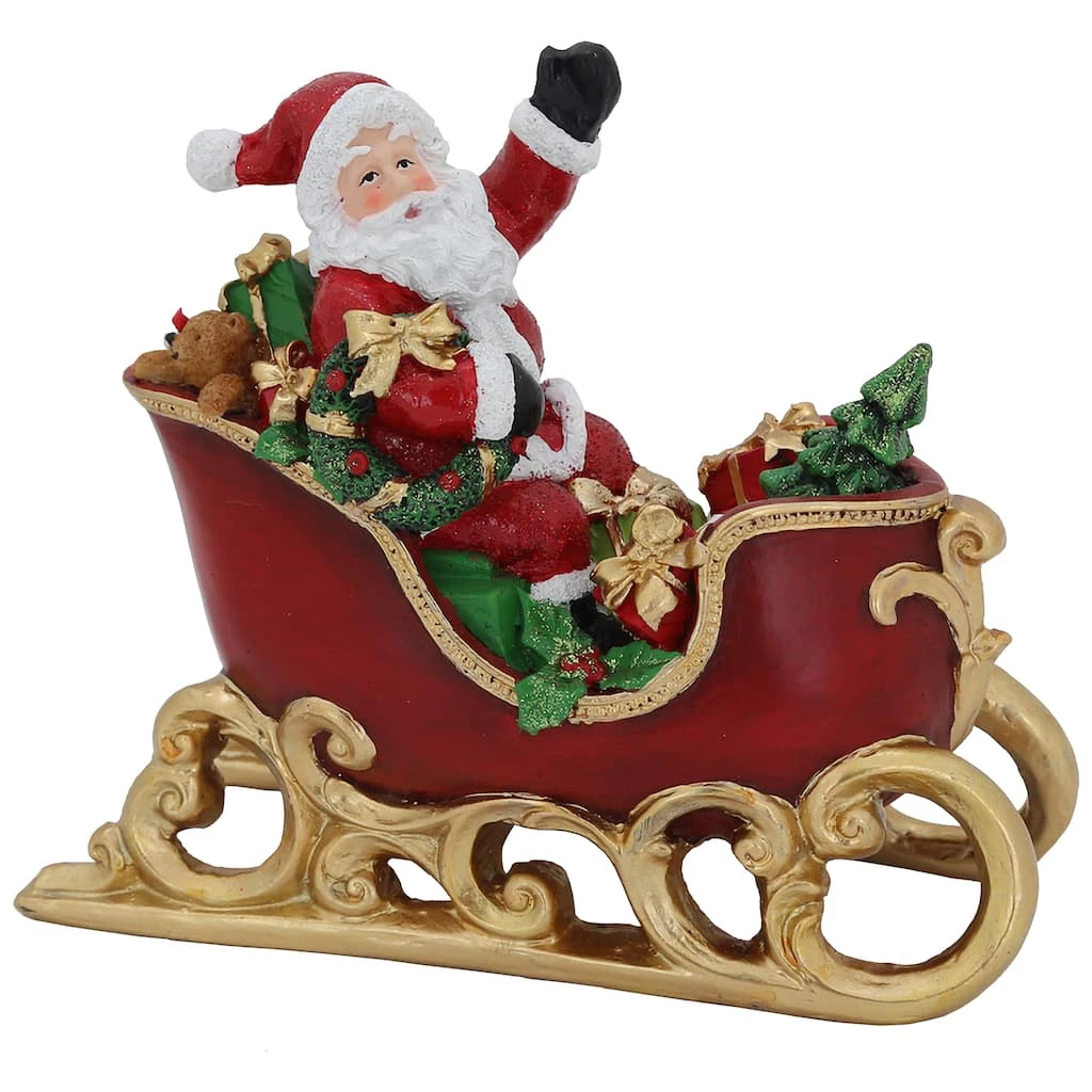Deals 🔥 9.5" Red & Gold Waving Santa Sitting in a Sleigh 🎄 Christmas Decoration by Northlight 🛒