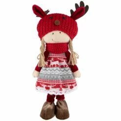 Hot Sale ⭐ 16'' Little Nordic Girl in Moose Antler Hat 🎄 Christmas Figure by Northlight 🔥