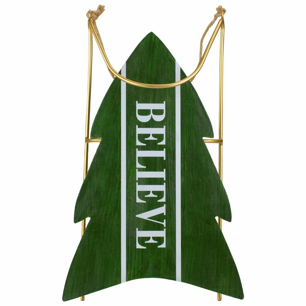 Deals π€© 18.25'' Green Wooden Believe π Christmas Snow Sled Decoration by Northlight βοΈ