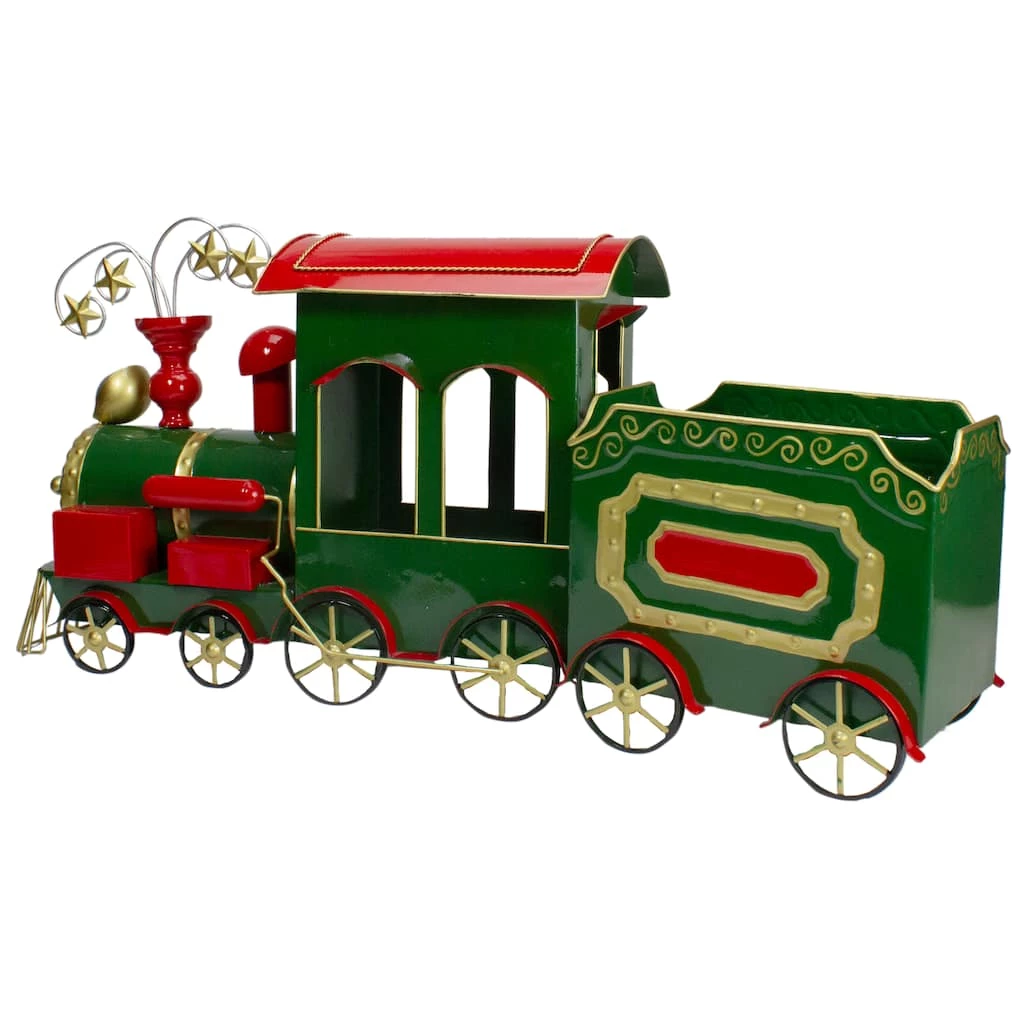 Hot Sale ๐ 34'' Green, Red and Gold Metal Train Figurine Tabletop ๐ Christmas Decoration by Northlight ๐