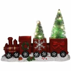 Discount 🔥 12'' Red and Gold 🔔 Christmas Train with LED Lighted Frosted Trees Tabletop Decoration by Northlight 🔔