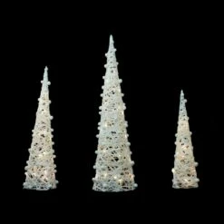 Best Pirce 🔔 LED Lighted White and Silver Cone Tree 🎄 Christmas Decoration Set by Northlight ✨