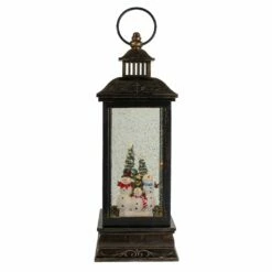Brand new 🔥 11" Black with Brushed Gold LED Snowman Family 🔔 Christmas Lantern Snow Globe by Northlight 🧨
