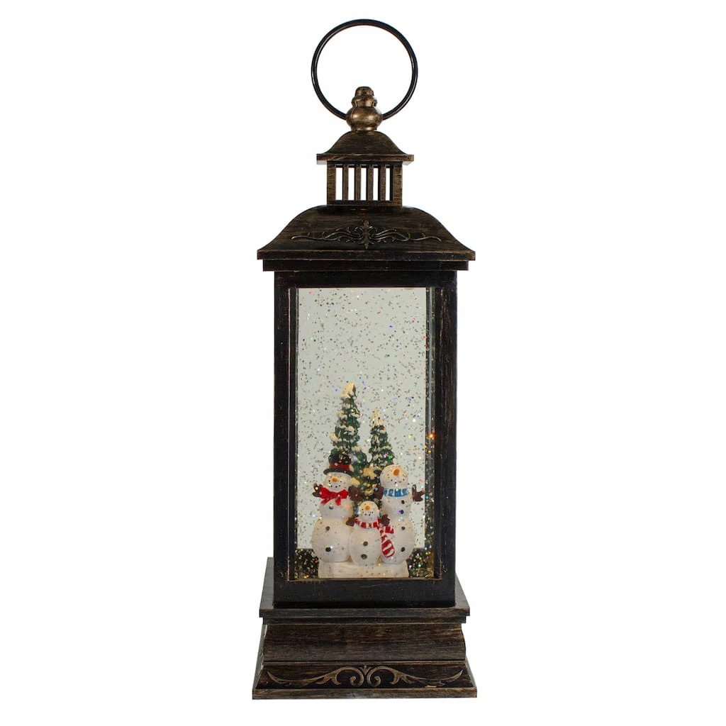 Brand new π₯ 11" Black with Brushed Gold LED Snowman Family π Christmas Lantern Snow Globe by Northlight π§¨