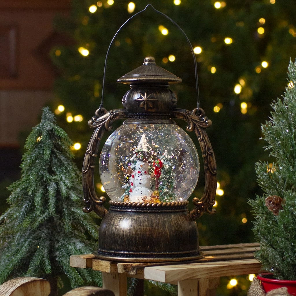 Promo ✨ 8" Black with Brushed Gold LED Snowman & 🔔 Christmas Trees Snow Globe Lantern by Northlight 🛒 - Image 2