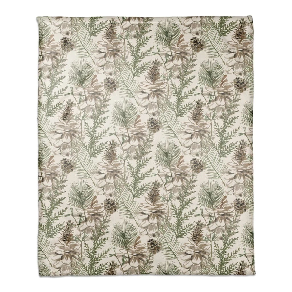 Buy ๐ Pinecones & Greenery on White Coral Fleece Blanket by Designs Direct โ