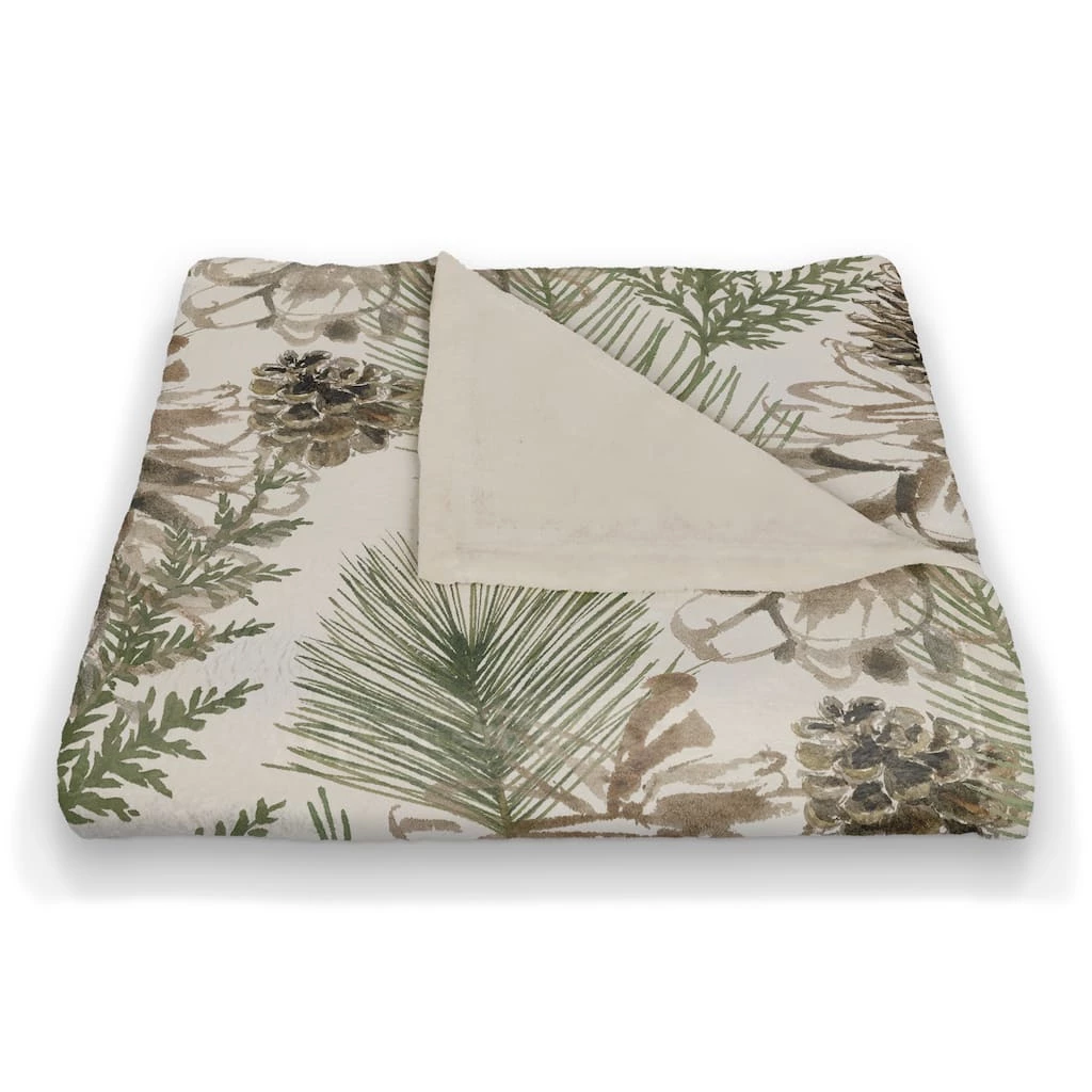 Buy ๐ Pinecones & Greenery on White Coral Fleece Blanket by Designs Direct โ - Image 2