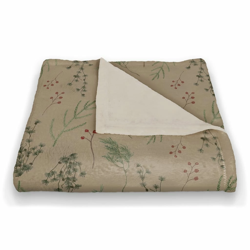 Deals ๐คฉ Pine Greenery on Brown Coral Fleece Blanket by Designs Direct ๐ฅฐ - Image 2