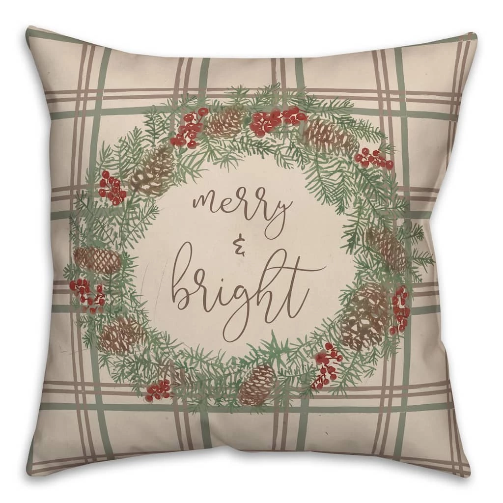 Wholesale 👍 Merry & Bright Plaid Square Throw Pillow by Designs Direct 🌟