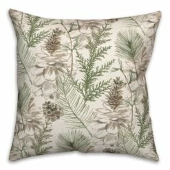 Promo 🤩 Pinecones & Greenery on White Square Throw Pillow by Designs Direct 🌟