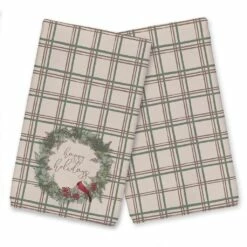Best Sale 🔔 Happy Holidays Plaid Tea Towel Set by Designs Direct 😀