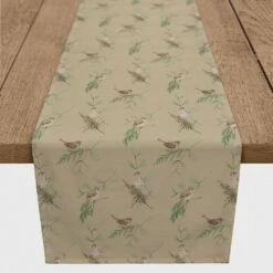 Flash Sale ⭐ 72" Brown Pine & Birds Cotton Twill Runner by Designs Direct 🔔