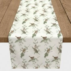 New ✨ 90" White Pine & Birds Cotton Twill Runner by Designs Direct 🥰